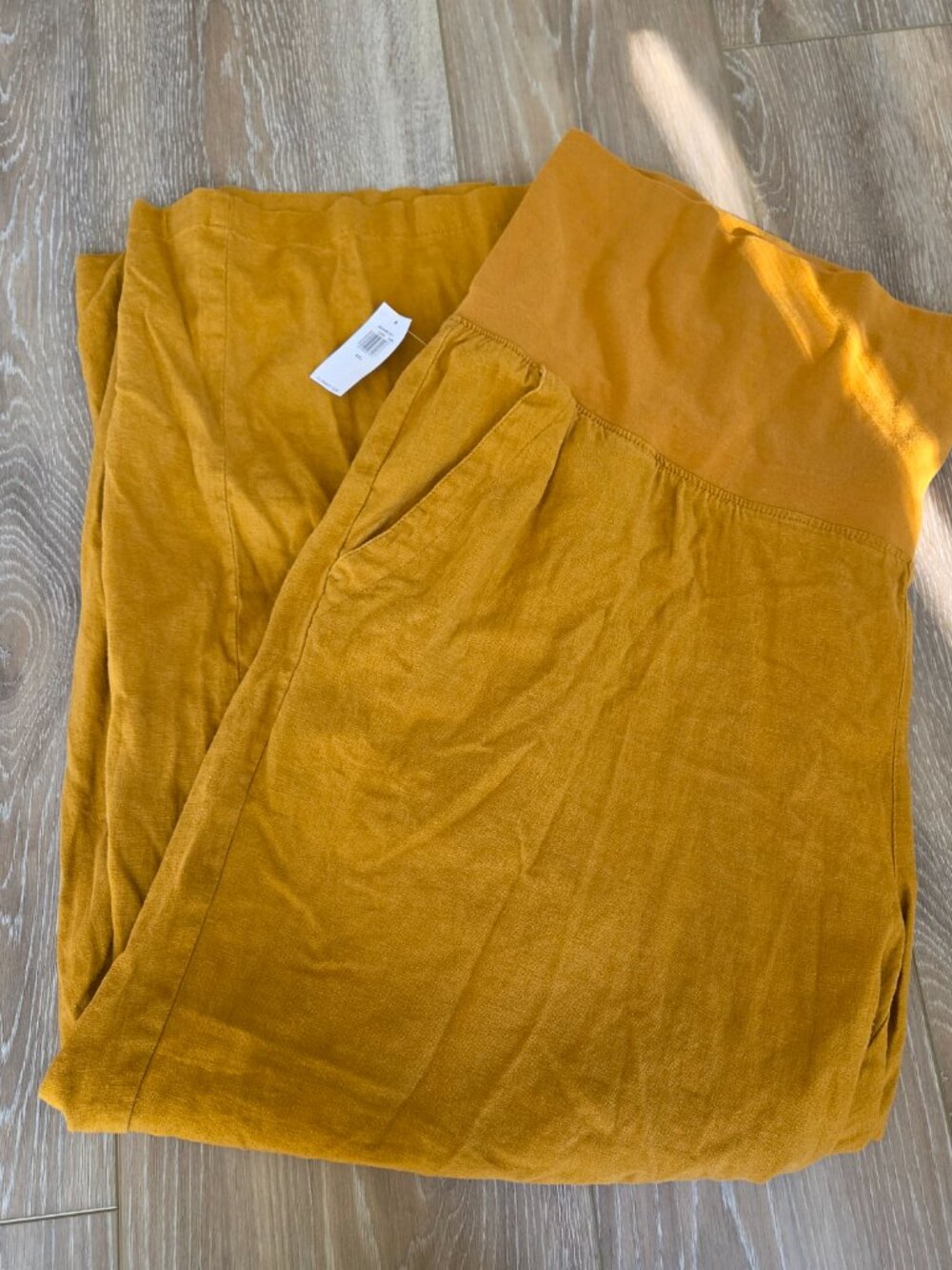 NWT Old Navy Maternity Rollover Waist Linen Blend Wide Leg Pants Gold XXL - Picture 6 of 6